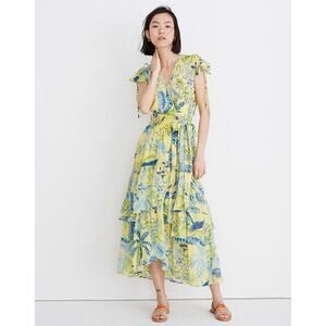 Banjanan Mercy Yellow & Blue Ruffled Layered Midi Dress Size Extra Large